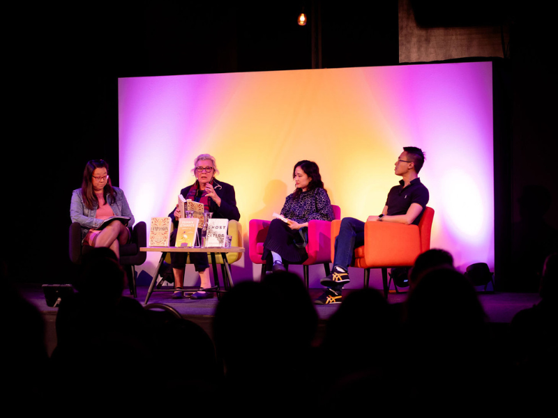 image of authors on stage as part of the 2024 panel discussion "Whos Story is it?"